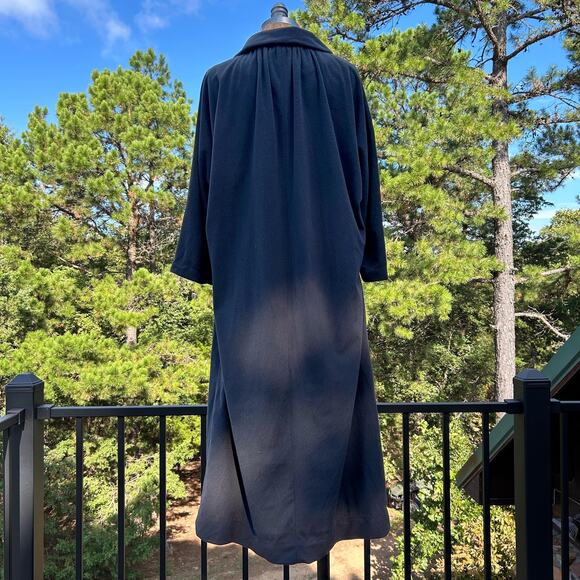 Vintage 40s/50s Charcoal Fleece Cascade Waterfall Backside Belted Midi Dress - Picture 3 of 8